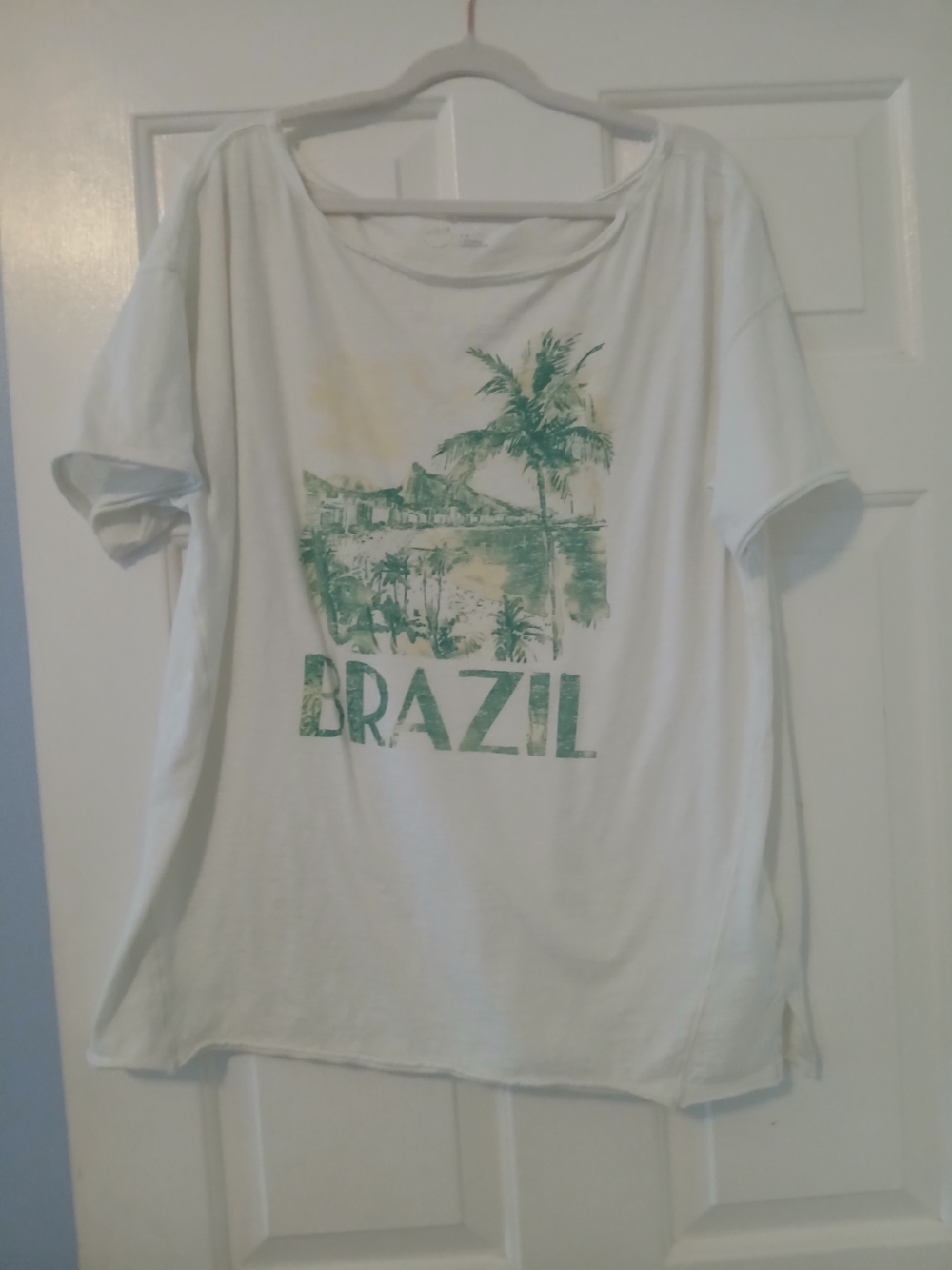 aerie White Tee with Green Brazil Graphic